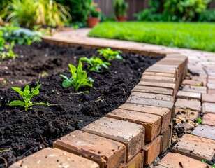 Close-up of raised vegetable bed edge made from bricks or wood