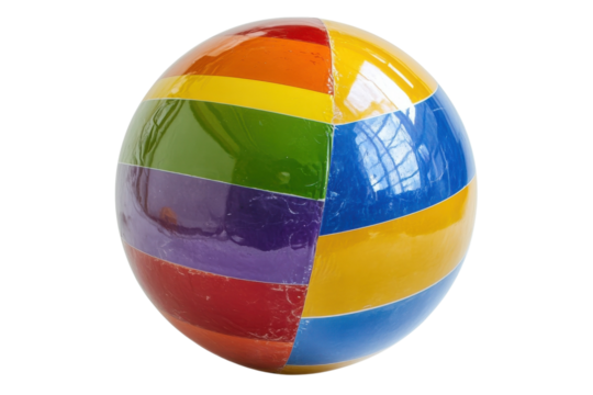 Vibrant Rainbow Beach Ball Summer Fun Tropical Paradise Joyful Colorful Beach Ball Festive sea ocean on transparent background