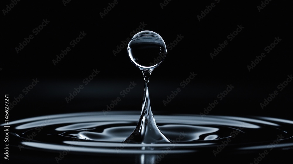 Poster a water droplet falling into ripples creating a reflective surface