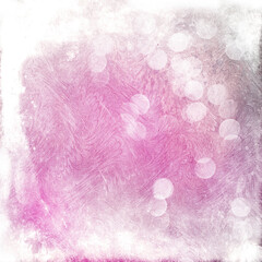 Fototapeta premium Soft pink textured background with dreamy bokeh lights and white grunge edges. Romantic abstract design ideal for feminine themes, invitations, scrapbooking, and creative projects.