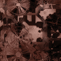 Gears and wheels abstract texture background design. Seamless vector art. 