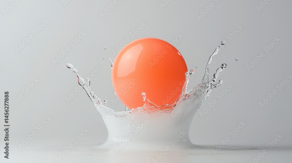 Poster an orange sphere impacts water causing a splashing crown effect