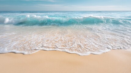 Sandy beach with gentle waves creates a serene backdrop perfect for reflection and personal quotes