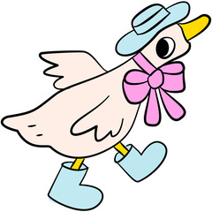 whimsical goose cartoon hand drawn colorful spring and summer element 