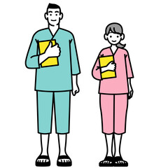 検査着を着た男女