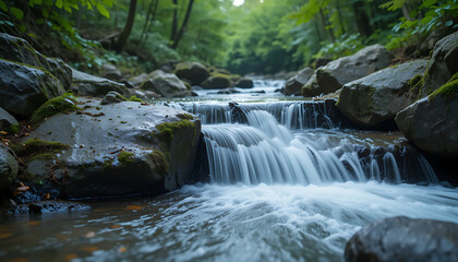 Obraz premium Waterfall Flowing in Forest Landscape