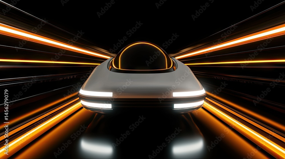 Poster Futuristic vehicle speeding through a tunnel with light trails