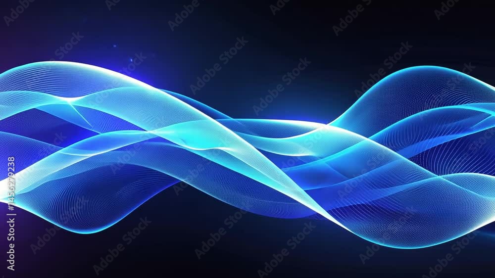 Poster vibrant abstract wave design smooth, flowing blue and white lines creating luminous motion and energ