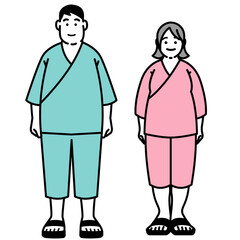 健康診断を受ける肥満タイプの男女