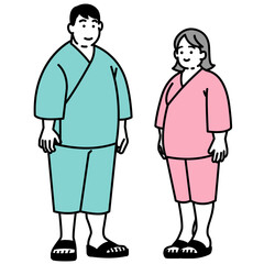 検査着を着た肥満タイプの男女