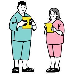 健康診断を受けに来た肥満タイプの男女