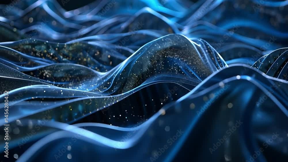 Aufkleber abstract waves in blue tones create flowing water effects with smooth curves and sparkling particles
