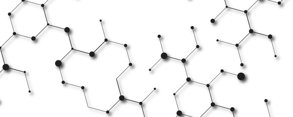 Vector banner design with hexagons. Abstract hexagonal molecules Technology background and science design. Molecular grey structure abstract tech background. Abstract hexagon or digital technology.