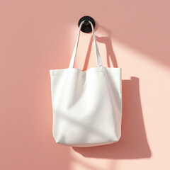 Luxury Minimalist White Tote Bag on Pink Wall, Elegant Fashion Accessory, Stylish Storage, High-End Design, Premium Texture, Modern Aesthetic
