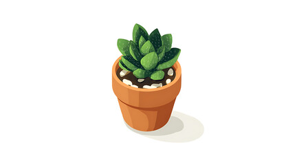 Obraz premium Succulent Beauty in Pot: a meticulously crafted illustration showcasing a vibrant green succulent, potted in an earthy terracotta container with a hint of natural elements
