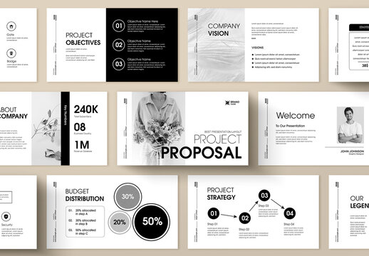 Classic Black And White Project Proposal Presentation Layout