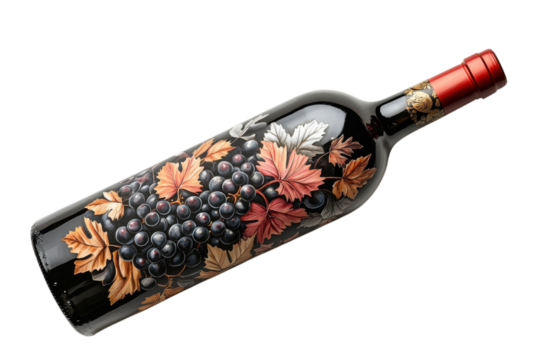 Ripe Red Grapes & Elegant Wine Bottle, Isolated on White Background, Perfect for Wine Labels, Menus, on transparent background