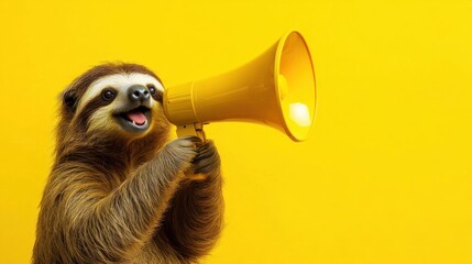 Sleepy sloth shouting with a megaphone