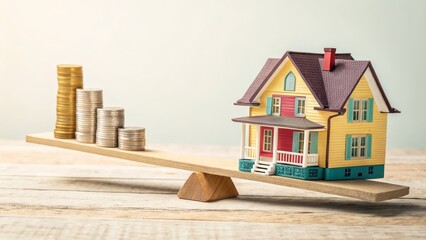 House Value vs. Savings Coin Stack and Seesaw, Real Estate Investment, Financial Planning, Homeownership Real Estate, Investment