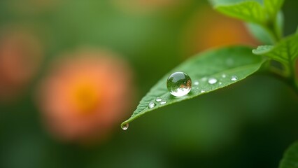 Dew Drop World: Reflecting Nature's Beauty on a Green Leaf