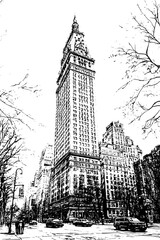 Fototapeta premium Historic Landmark With Typography Overlay, coloring book style, vector design