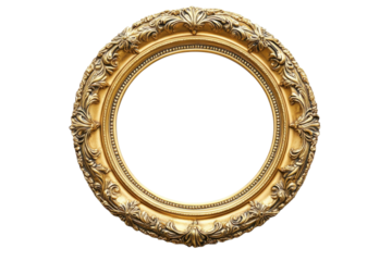Elegant Ornate Round Gold Frame, Decorative Circle, Luxury Design Element, Vintage Style, Golden on transparent background