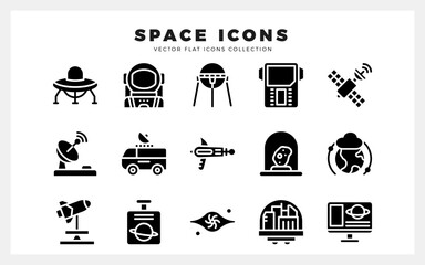 15 Space Glyph icons pack. vector illustration.