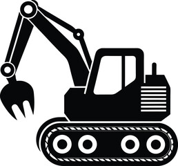 Excavator silhouette isolated on white background