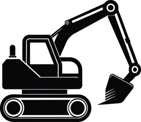 Excavator silhouette isolated on white background