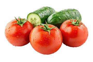 Fresh Garden Salad: Crisp Cucumbers & Juicy Tomatoes, Isolated on White food diet vegan summer recipe on transparent background