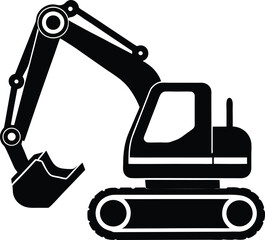 Excavator silhouette isolated on white background