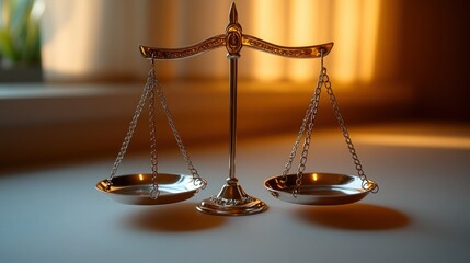 Elegant metallic scales of justice, balanced