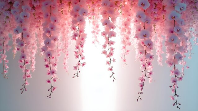 Fototapeta Cascading pink orchids create a soft and dreamy botanical display with vibrant, delicate floral beauty.