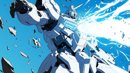 Animated futuristic robot action scene