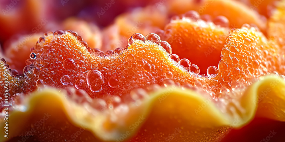 Poster piece of food with a lot of bubbles on it. the bubbles are in different sizes and are scattered all 