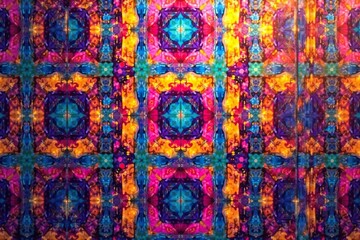 Abstract geometric shapes repeat endlessly forming a vibrant textile design , texture pattern, illustration