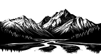 Fototapeta premium Valleys Nestled Between Mountain Ranges, vector design