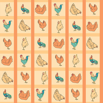 Whimsical Chicken and Rooster Vector Seamless Pattern for Farm Inspired Projects