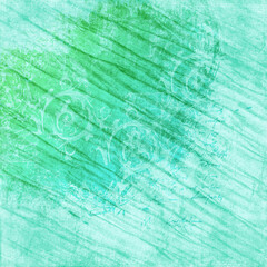 Textured turquoise and green abstract background with grunge lines and subtle floral swirls. Vintage artistic design perfect for creative layouts and decorative projects.