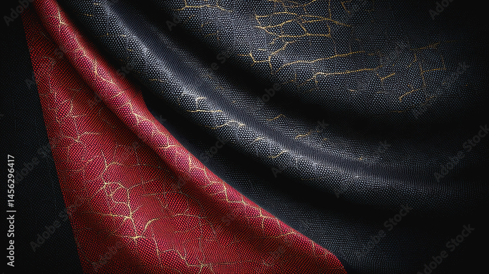 Poster elegant red and black silk displaying a luxurious texture and rich color combination captured in hig
