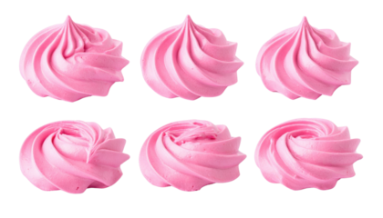 Delicious pink frosting swirls displayed on a white background, perfect for cakes.