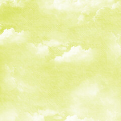 Obraz premium Soft pastel yellow sky background with gentle watercolor clouds and subtle textured grain. Light airy design ideal for invitations, children’s themes, wallpapers, scrapbooking, and creative projects.