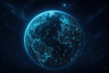 Obraz premium Exploring a digital earth surrounded by stars and cosmic wonders in a futuristic universe at night Generative AI