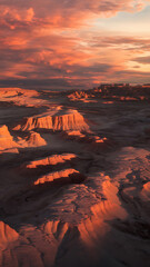 Fototapeta premium Desert landscape, vibrant sunset hues, dramatic terrain.