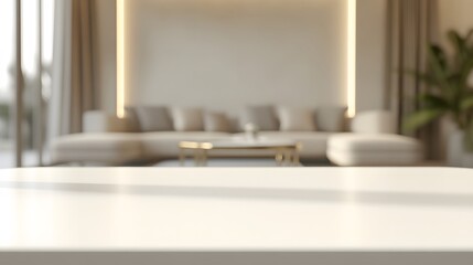 Modern living room scene with a clean white table top.