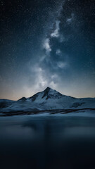 Fototapeta premium Snowy mountain peak under a starry night sky.