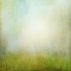 Soft dreamy meadow background with blurred greenery, gentle light, and subtle pastel tones. Ethereal nature scene ideal for wellness themes, invitations, fantasy art, and creative design projects.