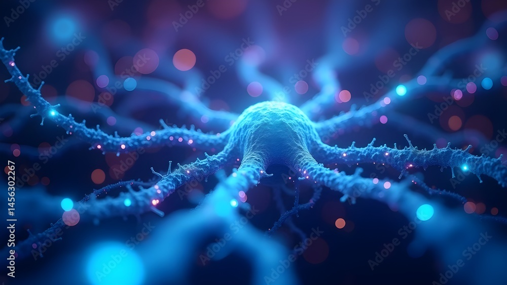 Poster abstract neural network of interconnected neurons transmitting electrical impulses in the brain.
