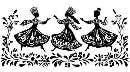 Fototapeta premium Folk Figures In Dancing Pattern, vector illustration