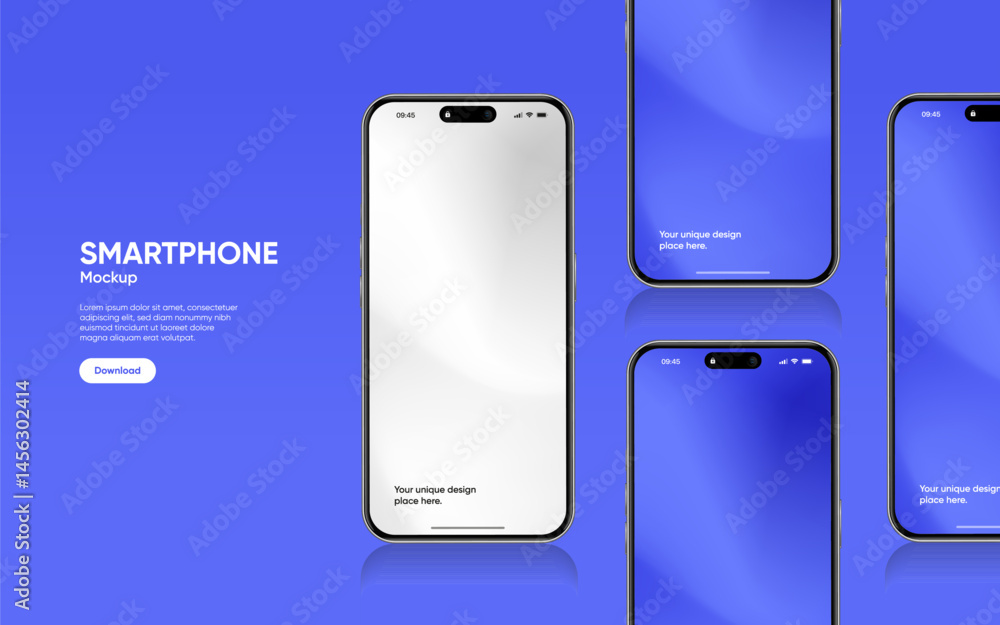Poster Realistic smartphone mockup. Mobile phone vector with isolated on white background. Device front view. 3D mobile phone with shadow. Realistic, high quality smart phone mockup for ui ux presentation.